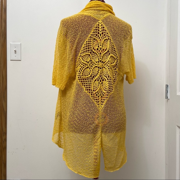 MOFFI women yellow crotchet open front kimono style cardigan. Size S. Pre-owned - Picture 7 of 11
